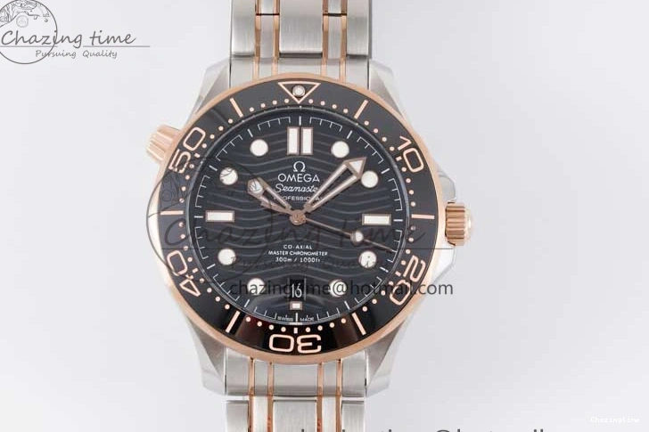 1218 UrbanChic Seamaster Diver 300M SS RG Black Ceramic Bezel JVSF 1:1 Best Edition Black Dial on SS RG Bracelet A 7786